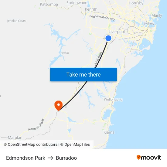 Edmondson Park to Burradoo map