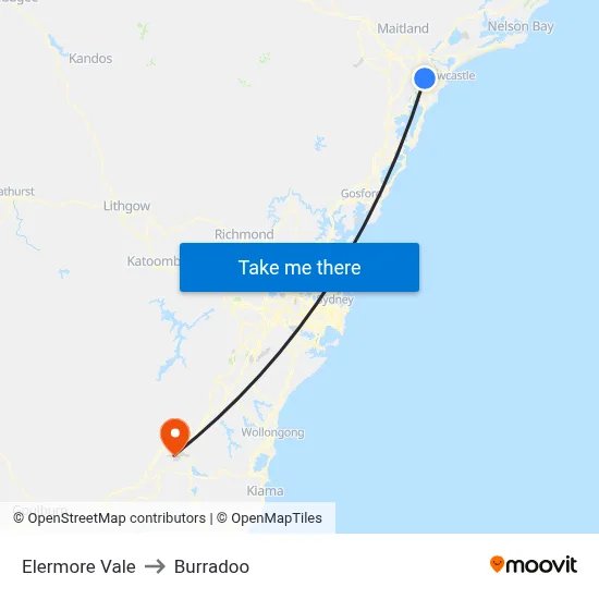 Elermore Vale to Burradoo map