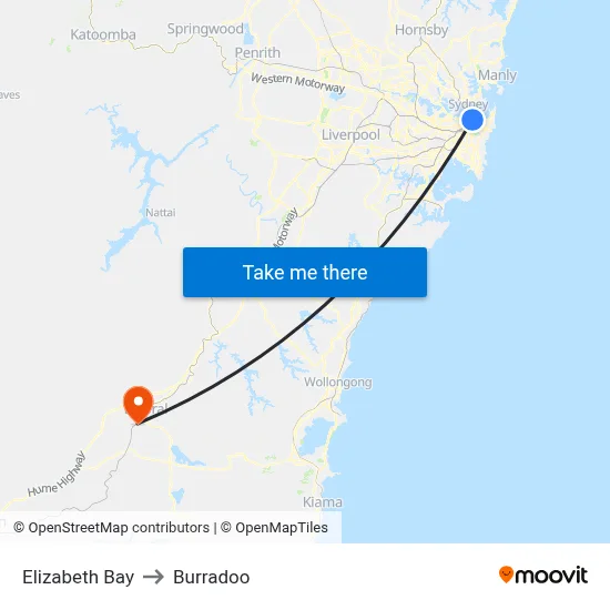 Elizabeth Bay to Burradoo map