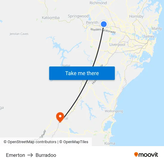 Emerton to Burradoo map