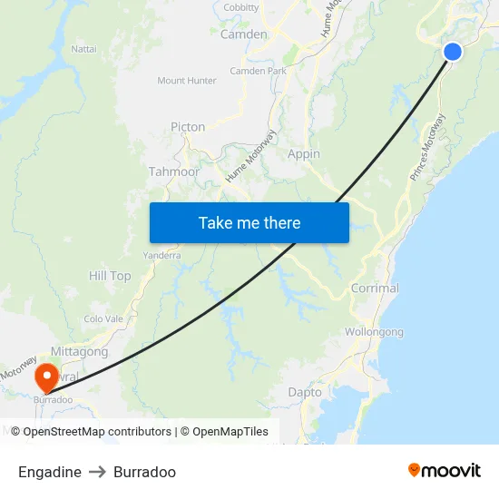 Engadine to Burradoo map