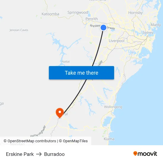 Erskine Park to Burradoo map