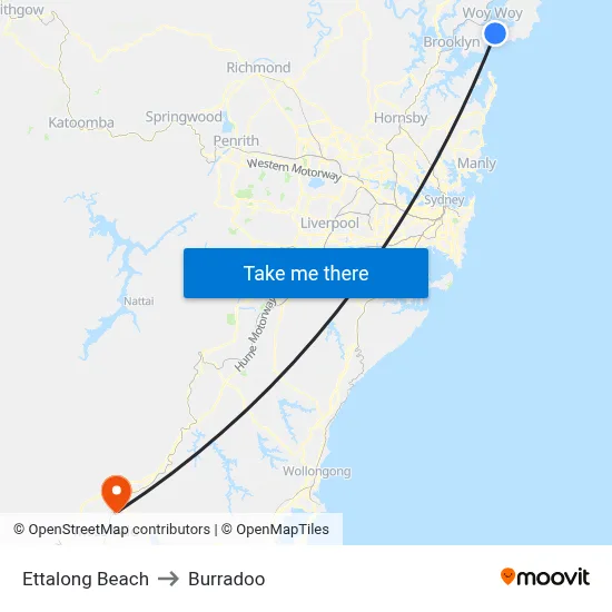 Ettalong Beach to Burradoo map