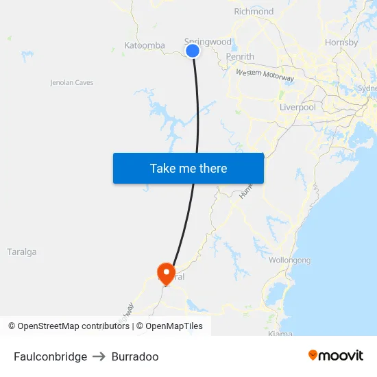 Faulconbridge to Burradoo map