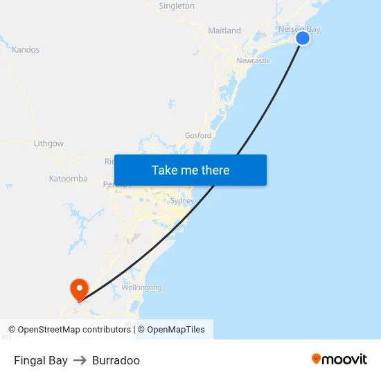 Fingal Bay to Burradoo map