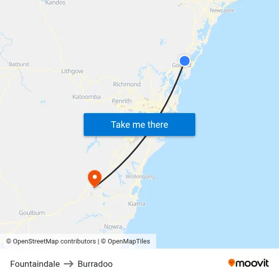 Fountaindale to Burradoo map