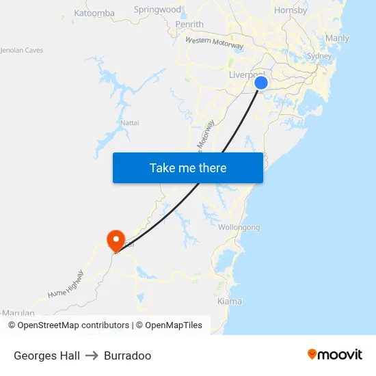Georges Hall to Burradoo map