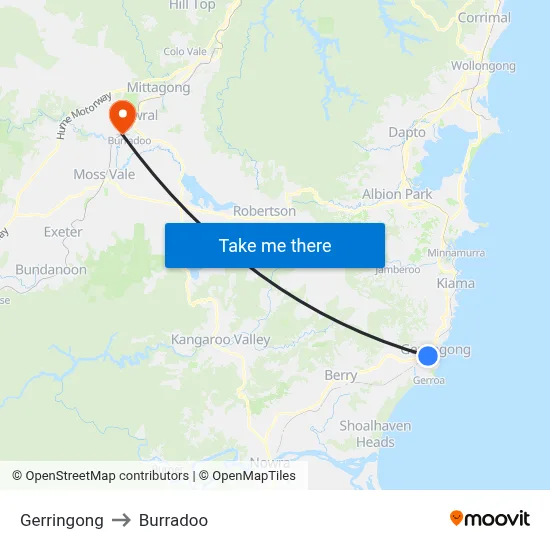 Gerringong to Burradoo map