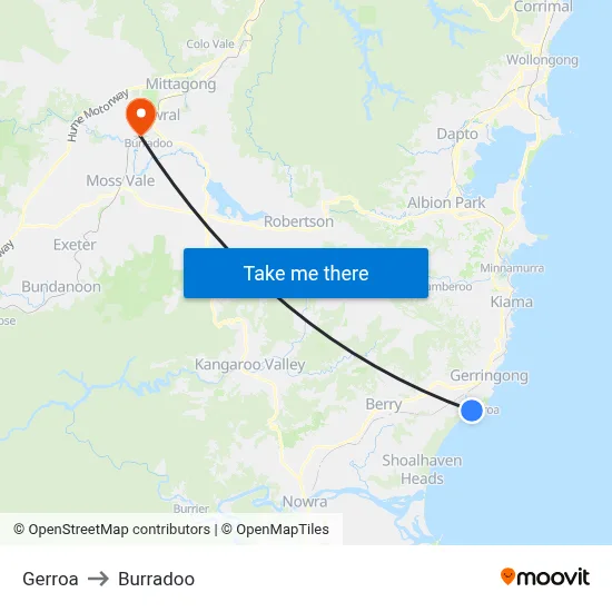 Gerroa to Burradoo map