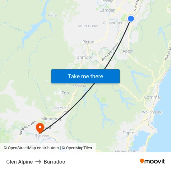Glen Alpine to Burradoo map