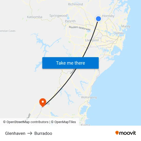 Glenhaven to Burradoo map