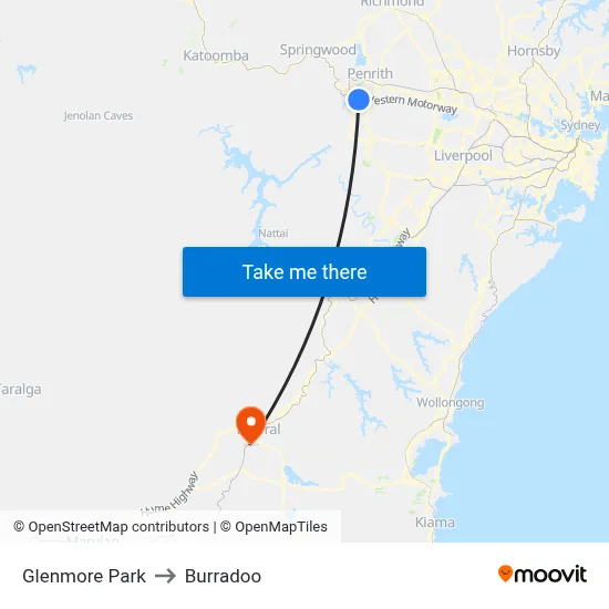Glenmore Park to Burradoo map