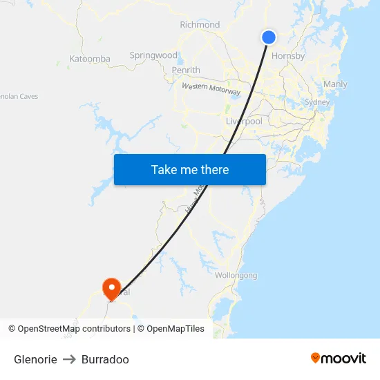 Glenorie to Burradoo map