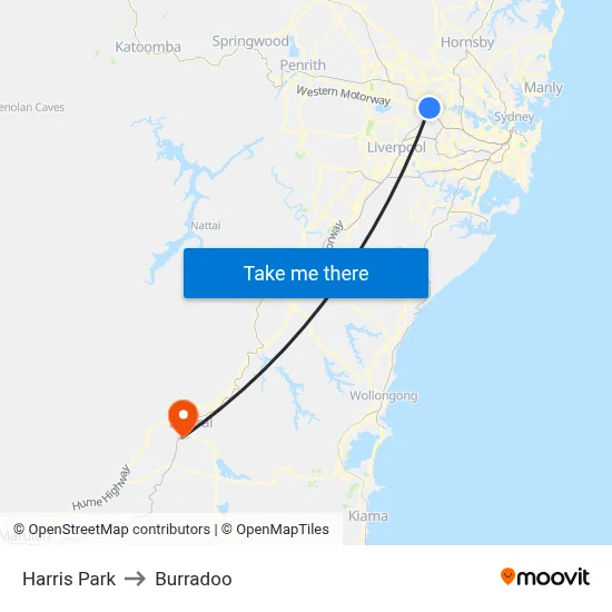 Harris Park to Burradoo map