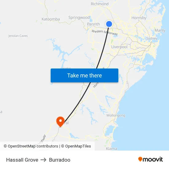 Hassall Grove to Burradoo map