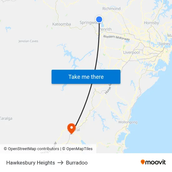 Hawkesbury Heights to Burradoo map