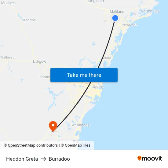 Heddon Greta to Burradoo map