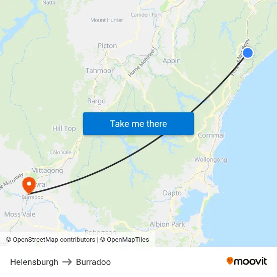 Helensburgh to Burradoo map