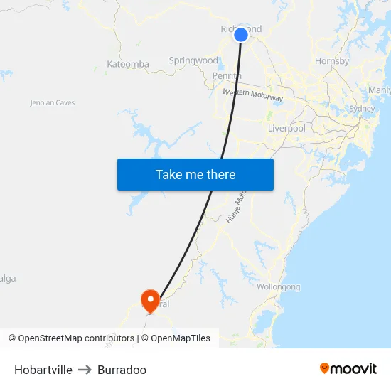 Hobartville to Burradoo map