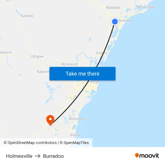 Holmesville to Burradoo map