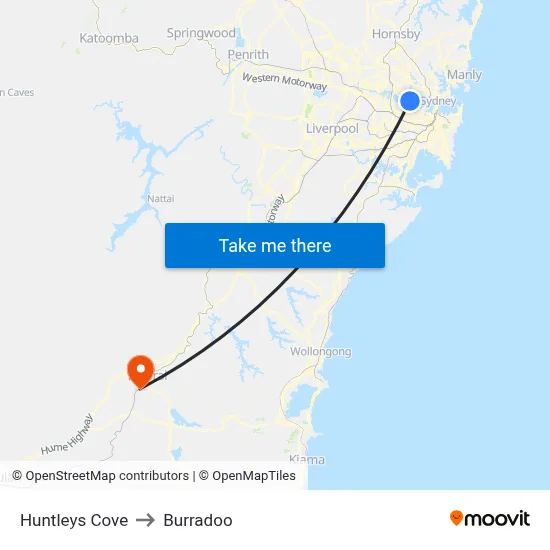 Huntleys Cove to Burradoo map