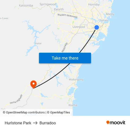 Hurlstone Park to Burradoo map