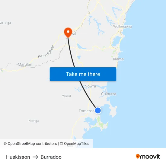 Huskisson to Burradoo map