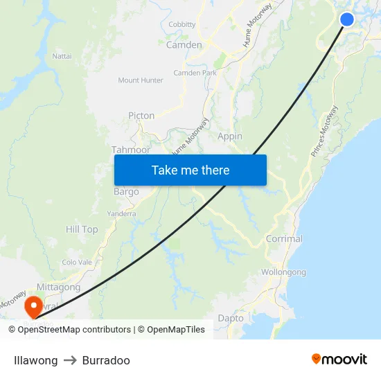 Illawong to Burradoo map