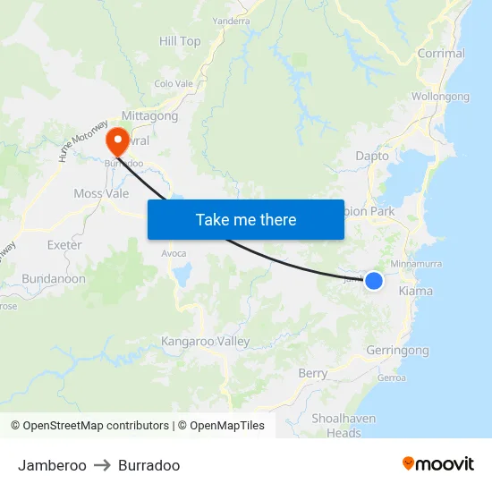 Jamberoo to Burradoo map