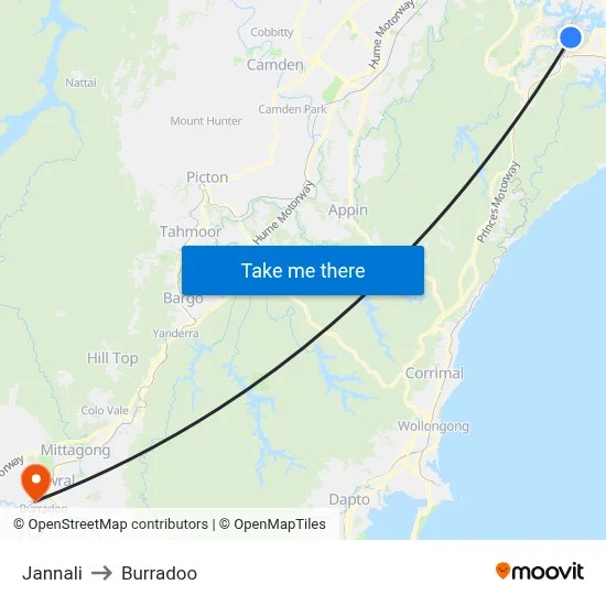 Jannali to Burradoo map