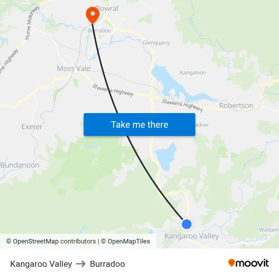 Kangaroo Valley to Burradoo map