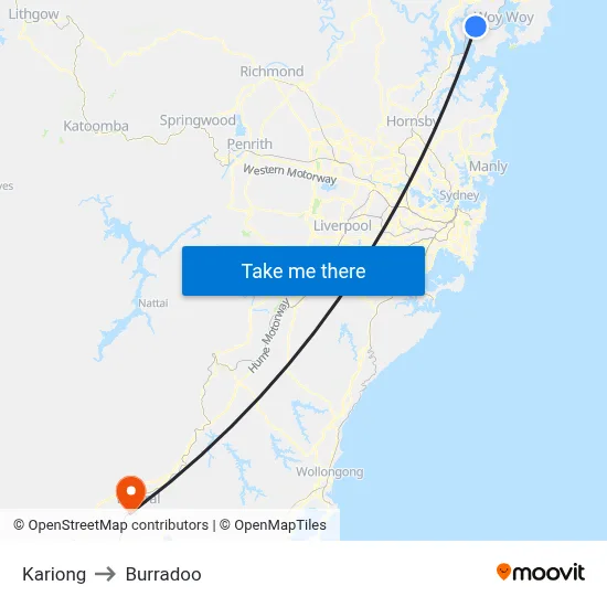Kariong to Burradoo map