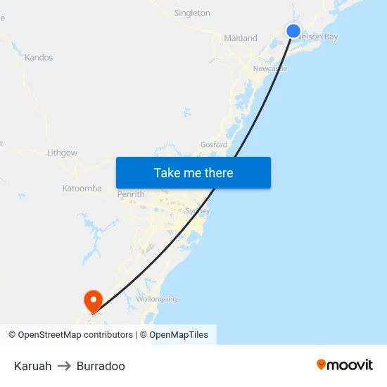 Karuah to Burradoo map