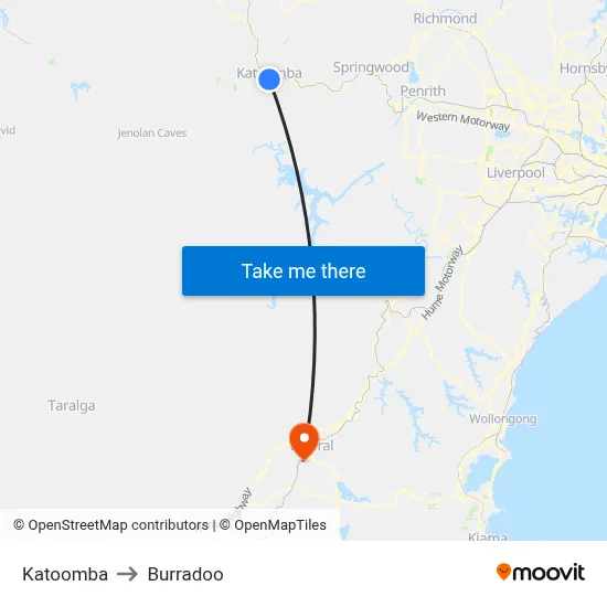 Katoomba to Burradoo map