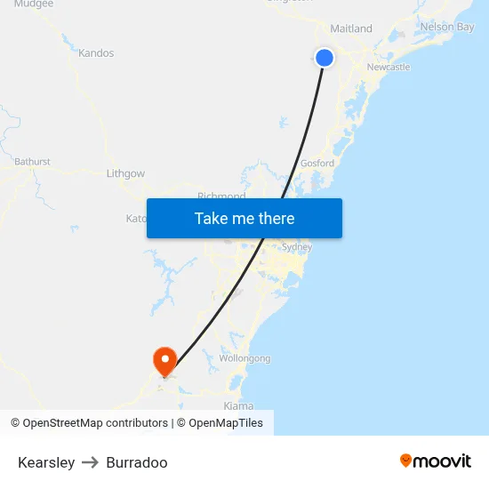 Kearsley to Burradoo map