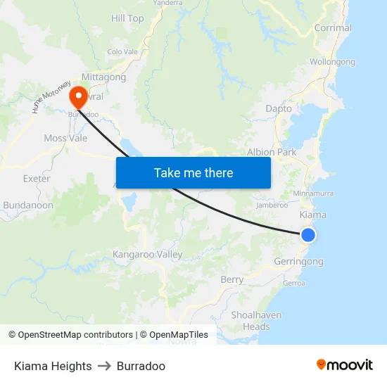Kiama Heights to Burradoo map