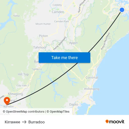 Kirrawee to Burradoo map