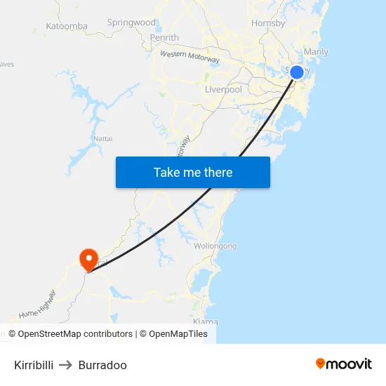 Kirribilli to Burradoo map