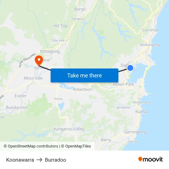 Koonawarra to Burradoo map