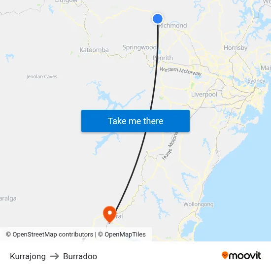 Kurrajong to Burradoo map