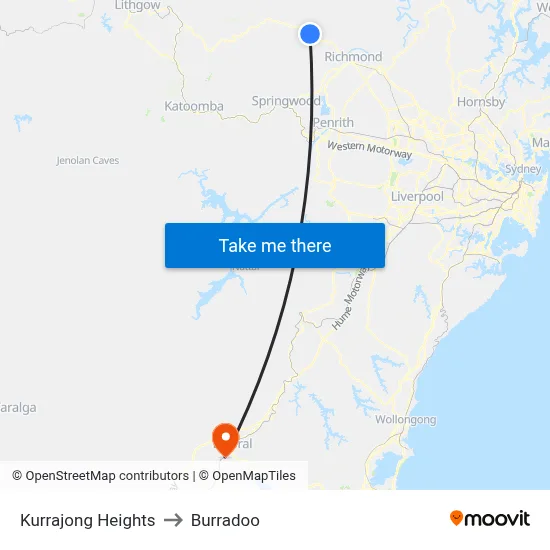 Kurrajong Heights to Burradoo map