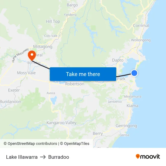 Lake Illawarra to Burradoo map