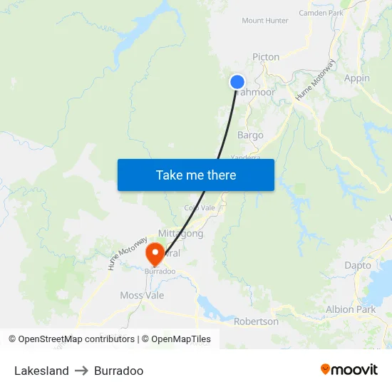 Lakesland to Burradoo map