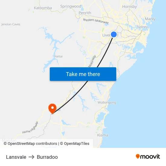 Lansvale to Burradoo map