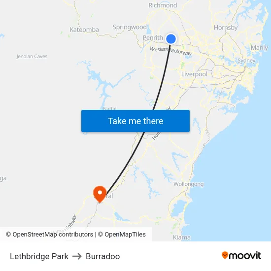 Lethbridge Park to Burradoo map