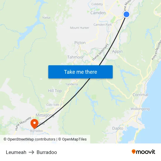 Leumeah to Burradoo map