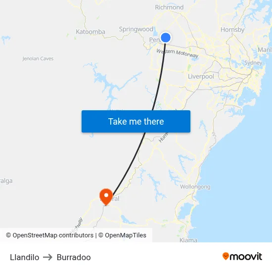 Llandilo to Burradoo map