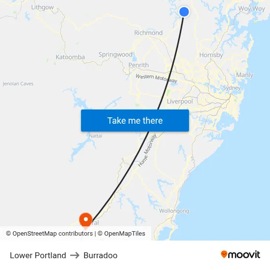 Lower Portland to Burradoo map