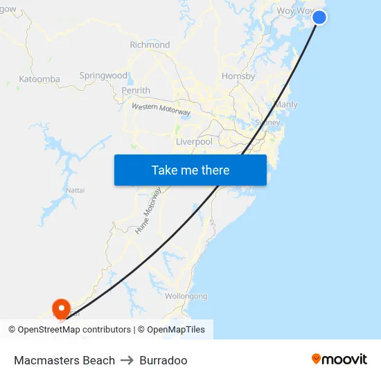 Macmasters Beach to Burradoo map