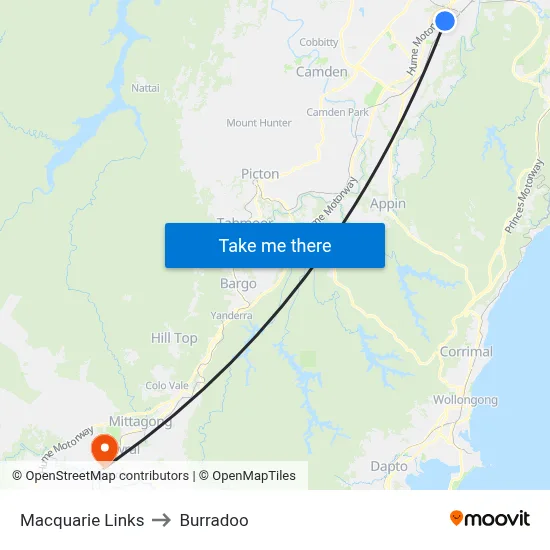 Macquarie Links to Burradoo map
